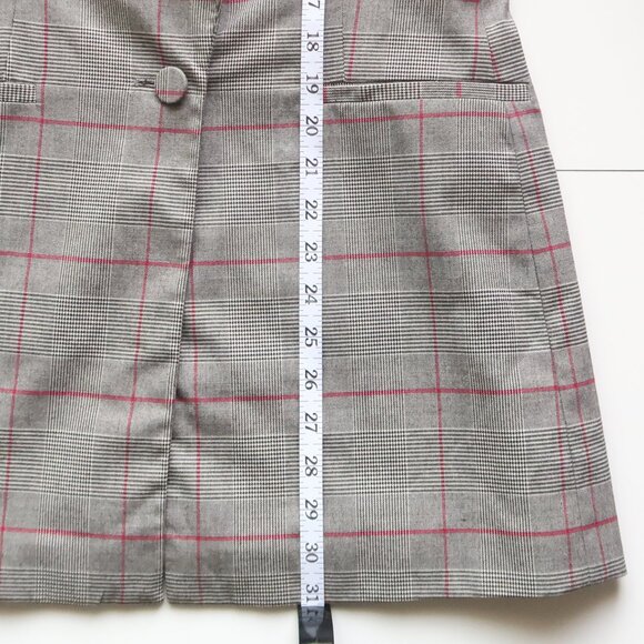 Zara Gray Plaid Checkered Single-breasted Blazer Red Windowpane Classic Office M - Picture 12 of 14